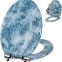 Angol Shiold Elongated Wooden Toilet Seat, 18.5", Blue Marble