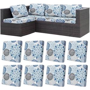 8 Pcs Blue Abstract Stretch Patio Cushion Covers Blue Floral Cushion Covers Outdoor Seat Couch Sofa Slipcovers Washable Replacement Couch Slipcovers Furniture Protector for Garden Porch