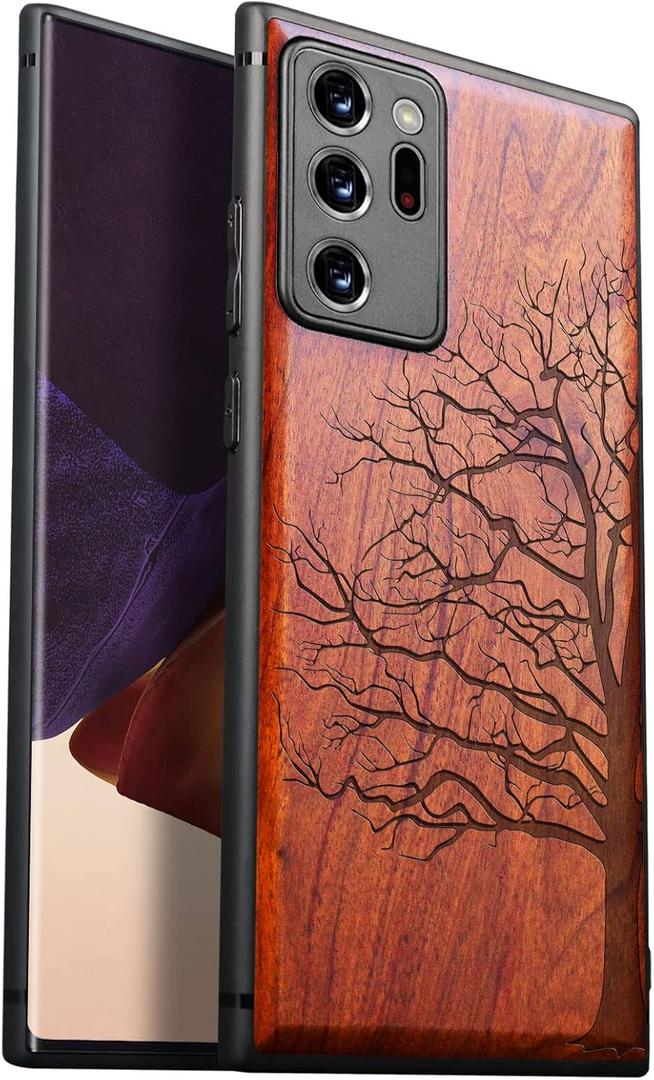 Carveit Wood Case for Galaxy Note20 Ultra Case [Hard Real Wood & Black Soft TPU] Protective Unique & Classy Wooden Cover Compatible with Samsung Note20 Ultra (Eternal Tree-Rosy) (Note20 Ultra 5G (6.9 inch))