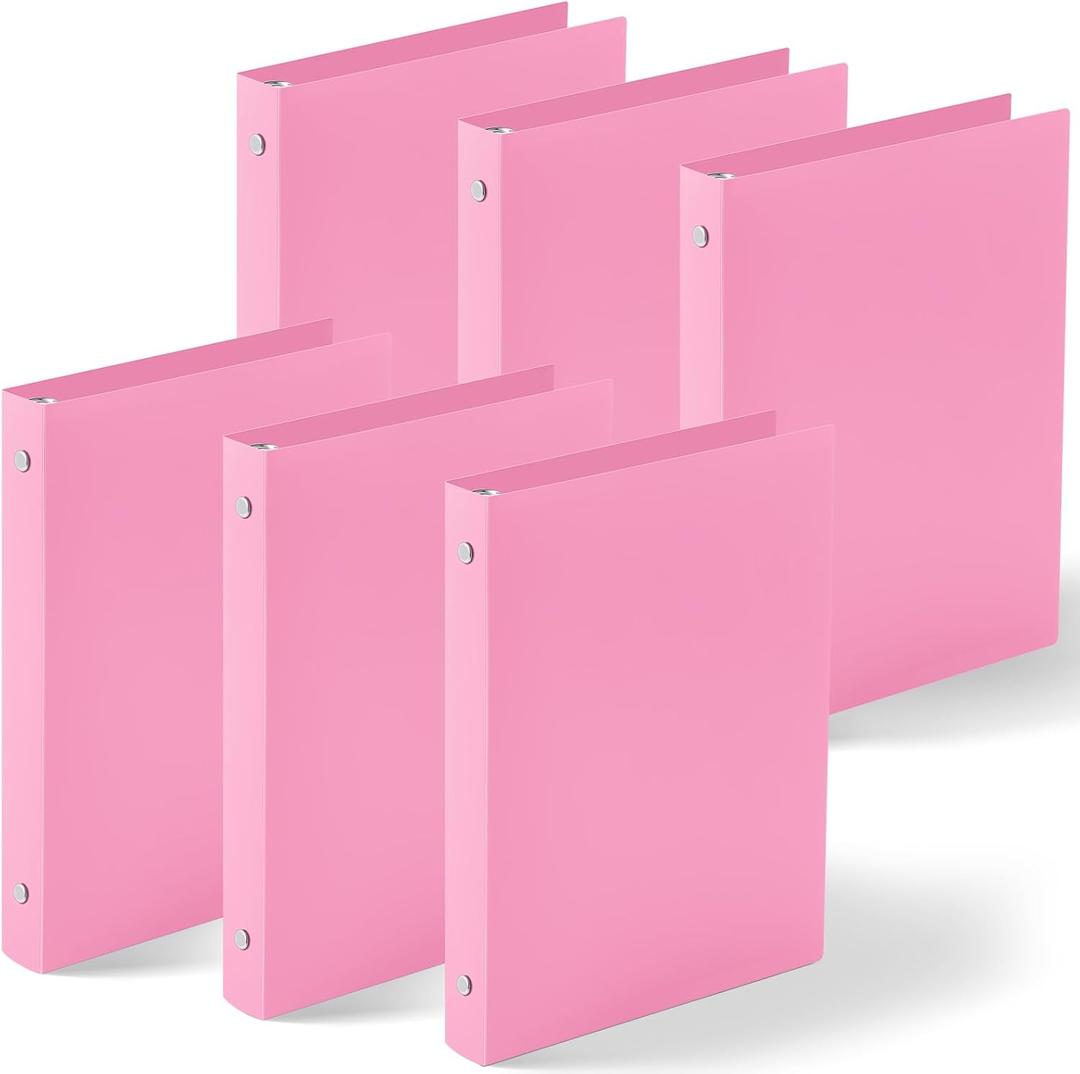 Henoyso 6 Pcs Plastic 1 Inch Mini 3 Ring Binders Fits 5.5" x 8.5" Paper, Holds(Capacity 200 Sheets), Flexible Three Round Rings Small Pink A5 Binders Bulk for School, Office Use, Photo Album