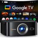 1500 ANSI Official Licensed Google TV Smart Projector, HAPPRUN 4K Full HD Home Theater with Auto Focus, Dolby Sound, Wi-Fi Bluetooth, Built-in Apps, Compatible with Phone & PC, Indoor & Outdoor Use (Black)