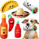 Syhood 6 Pcs Fiesta Dog Chew Toys Dog Sombrero Set, Include 1 Mexican Sombrero Hat for Small Dog, 5 Squeak Plush Toys, Dog Chew Supplies for Halloween Christmas Pet Gift