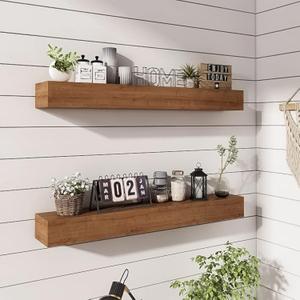 Wall Floating Shelves, Rustic Wood Shelf for Wall Mounted - Wooden Handmade Shelves for Bathroom Kitchen Livingroom(Walnut, 36 Inch - 2 Pack)