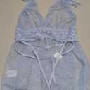 OYOANGLE Women's 2 Piece Polka Dots Lace Sheer Mesh V Neck Babydoll Teddy Lingerie Set Size M