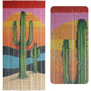 Vietbud Dcor Cactus Bamboo Beaded Curtains for Doorways, Decorative Room Divider, Natural Vietnamese Craft, Indoor Hanging Bamboo Blinds, Sturdy Hook, Easy to Clean, 35.43 x 78.74 Inches
