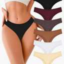 FINETOO Cotton Thongs for Women Soft Low Rise Sexy Thong Ladies Panties Womens Underwear 6 Pack, M