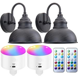 Battery Operated Wall Sconce Set of 2, Wireless Wall Lights with 10000mAh Dimmable Bulbs and Remote, 10 Colors Rechargeable Wall Lamps for Bedroom Living Room Hallway Decor (Rust)