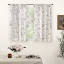 Sheer Curtains 54 Inch Length 2 Panels Set, Floral Patterned Linen Look Semi-Sheer Light Filtering Short Farmhouse Curtains for Bedroom Window, Rod Pocket, Grey, Each 52 Inch Wide