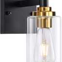 1-Light Wall Sconce Light, Single Bathroom Vanity Light, Farmhouse Black and Gold Bathroom Light Fixtures with Glass Shade, Rustic Wall Lights for Living Room, Bedroom, Hallway, Porch, Bedside, Stair