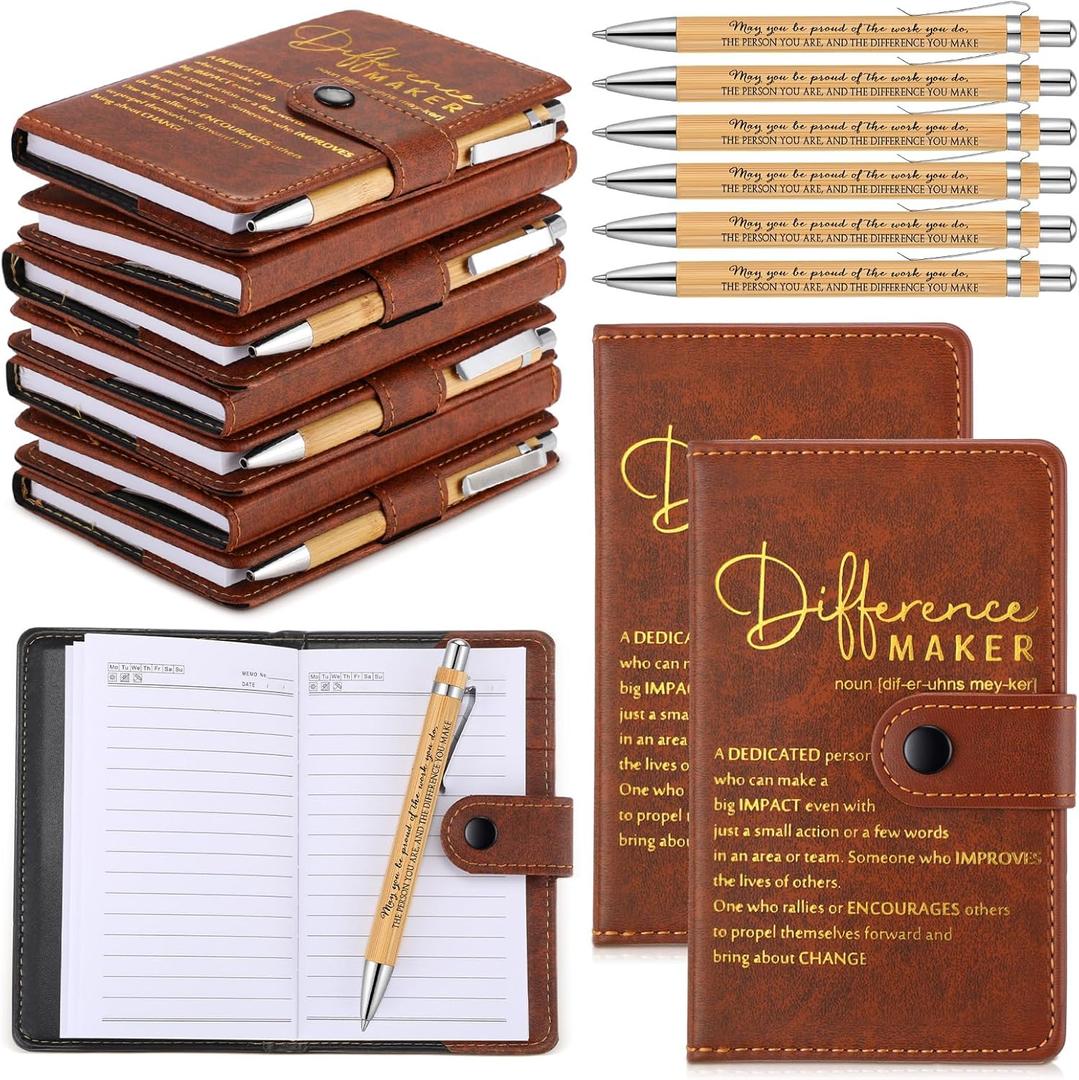 Honoson 10 Sets Difference Maker Administrative Professional Employee Appreciation Gift Inspirational A5 Leather Journal Motivational Notebooks with Pen Thank You Gift for Teacher Nurse Coworker Staff