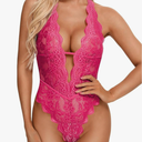 Aranmei Sexy Lingerie for Women Hollow Out Floral Lace Bodysuit One Piece Lingerie Deep V Teddy Babydoll Underwear L