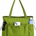 FHELAD Puffer Tote Bag for Women, Large Lightweight Quilted Shoulder Bag with Water Bottle Pockets for Work, Travel, Daily (Sage Green)