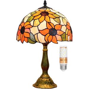 Tiffany Lamp Stained Glass Lamp Sunflower Yellow Bedroom Table Lamp Reading Desk Light for Bedside Living Room Office Dormitory Dining Room Decorate Gift 12x12x18 Include Light Bulb