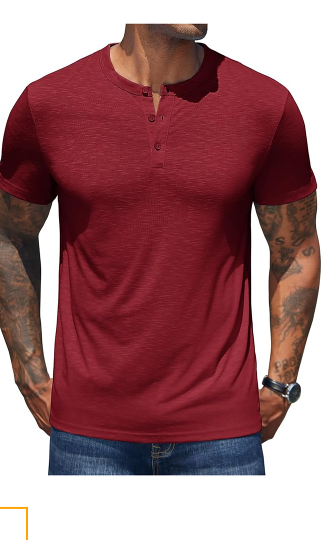 COOFANDY Men's Henley Shirts Short Sleeve Casual Basic Henley Tee Summer Button Lightweight Stretch T Shirts, Extra Large, Burgundy 