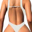 Sexy Backless Cheeky High Cut Leg Thong V Neck One Piece Swimsuit, Size L