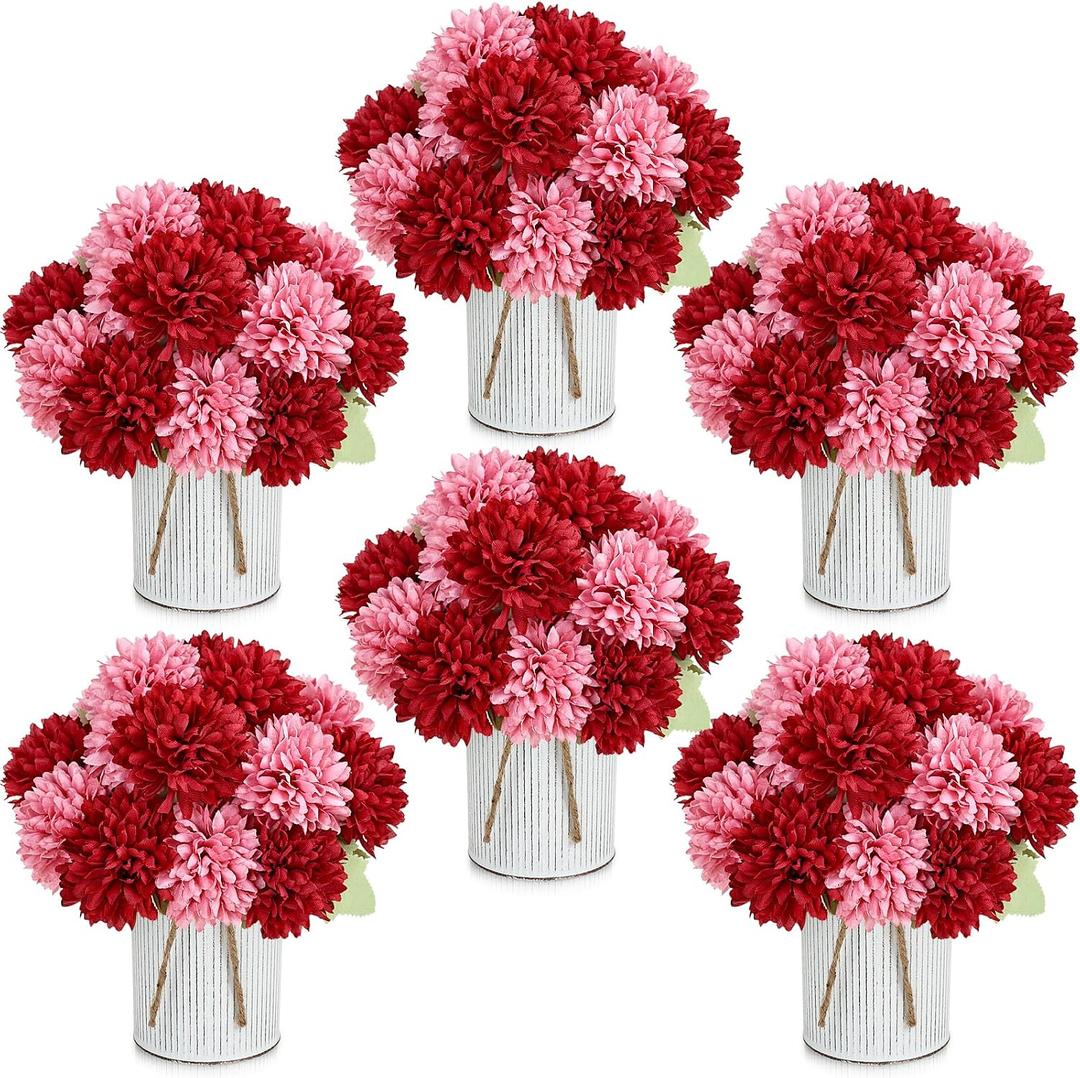 6 Set Pre-Made Flower Table Centerpieces - Burgundy & Dusty Pink