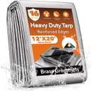 12x20FT Waterproof Tarp, Yumatum 16 Mil Heavy Duty Tarps with Reinforced Edges/Brass Grommets, 100% UV Blocking/Tear Resistant Poly Tarp for Camping, Patio, Tent, Boat(Silver/Black)