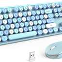 MOFII Wireless Keyboard and Mouse Combo, Retro Wireless Keyboard with Round Keycaps, 2.4GHz Dropout-Free Connection, Cute Wireless Mouse for PC/Laptop/Mac/Windows XP/7/8/10 (Blue-Colorful)
