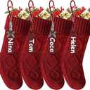Christmas Stockings 18 Inches,Long Knitted Stocking with Name Tags, Christmas Decoration Hanging Stockings Fireplace Xmas Tree Ornaments for Home Family (4p-red-gj)