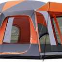 810-12 Person Camping Tent, 2 Room Family Tent with Zippered Divider, Porch, Rainfly, Extra Large Waterproof Cabin Tent with 3 Mesh Doors & Windows, Easy Setup 7.1 ft Tall Tent for Outdoor Camping (Orange)