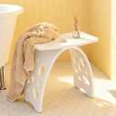 Solid Acrylic Shower Stool for Inside Shower, Heavy Duty White Bathroom Bench Chair with Anti-Slip Pads, Modern Bath Seat Waterproof with Leaking and Wash Hole for Bathtub, Sauna & SPA