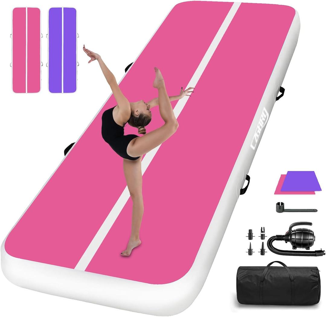 Air Mat Tumble Track, Gymnastics Mats Tumbling Track with Electric Air Pump for Home Use Cheerleading Training Kids Gym Yoga (10ftx3.3ftx4inch, Pink/Purple)