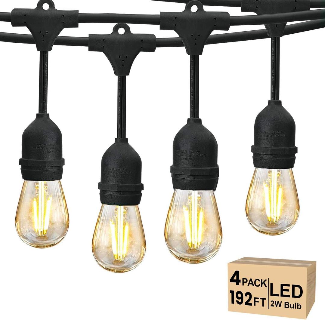 Svater 192 FT Outdoor String Lights 2W S14 LED Commercial Grade Waterproof | IP65 Hanging Light for Patio Outside Cafe Market Antique Edison Bulbs, ETL-Listed Warm White (48 FT*4)