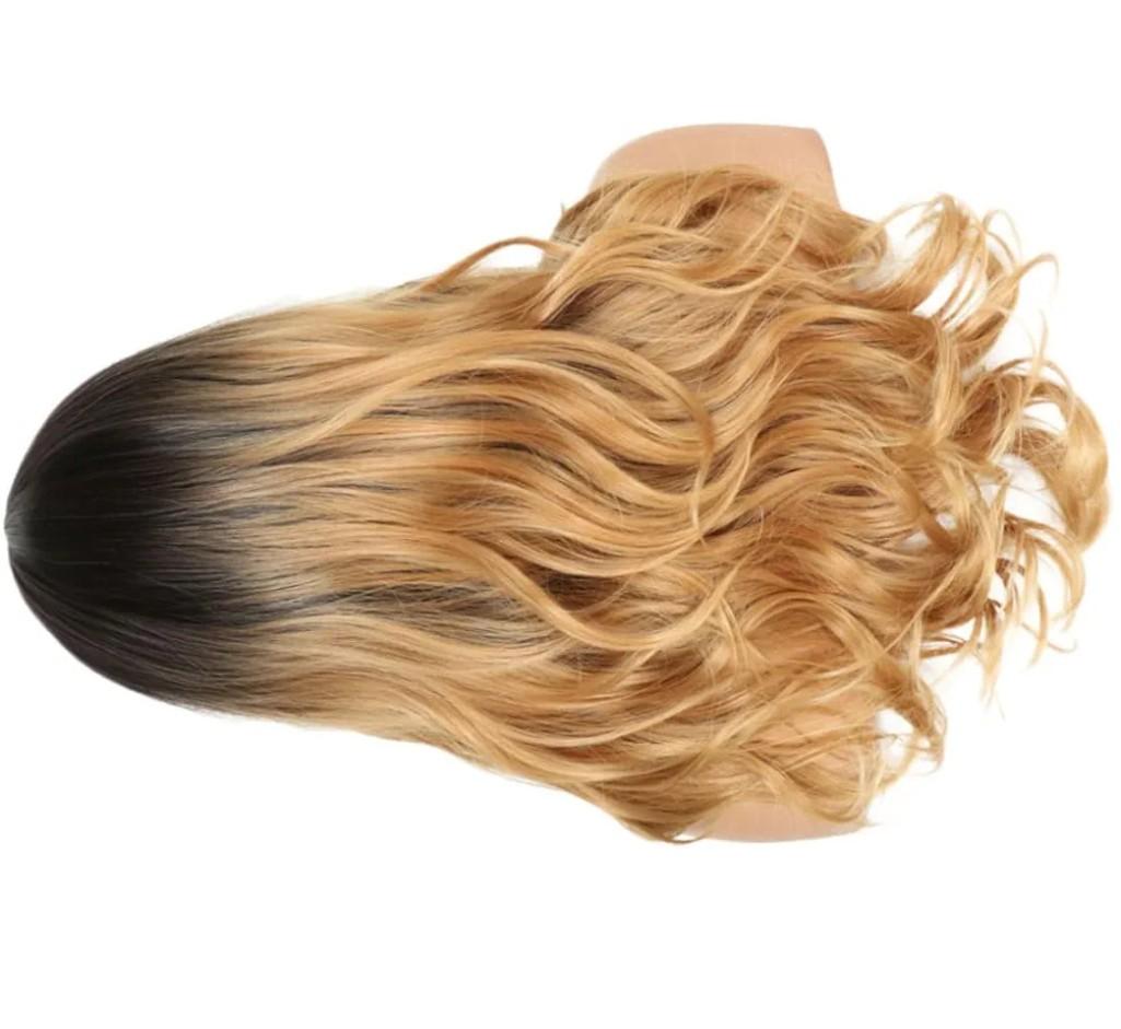 COHEALI Fashion Wig Mid-part Long Curly Realistic Gradient Color Hairpiece for Women Black to Light Gold Stylish Hair Accessory Suitable for Daily and Party Use