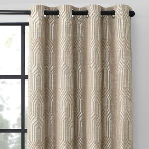 Light Brown and Silvery 100% Blackout Jacquard Geometric Pattern Curtains,42 Inch Wide 63 Inch Length 2 Panels, Thermal Insulated Noise Reducing Anti-Rust Grommet Drapes for Bedroom Living Room