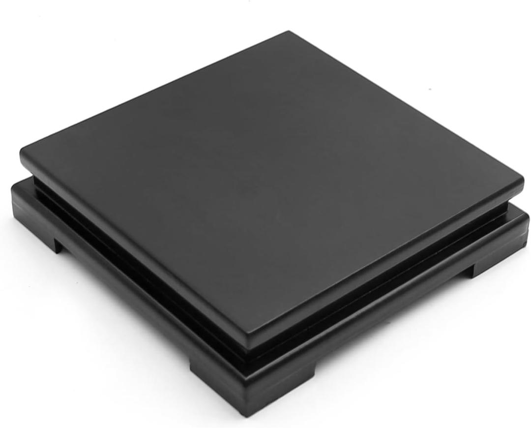 MDEOOSKY Wooden Display Stand Square Wood Display Base Display Risers Square Vase Riser Teapot Aquarium Lamp Base Home Decoration 7.9" W x 7.9" D x 1.7" H (Black)