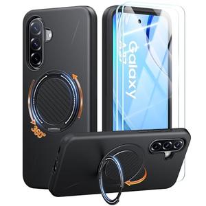 JAME for Samsung Galaxy A37/A36 5G Case with Ring Holder Stand Kickstand, Dual Layer Shockproof Protective Cover with 2 Screen Protector, Magnetic Accessory Friendly Galaxy A37/A36 Phone Case, Black