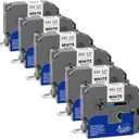 6-Pack TZe TZ Tape 12mm 0.47 Laminated White Compatible witht for P Touch Label Tape Black on White Refills for Ptouch PT-D220 D210 H110 D400 D600 D410 D610BT H100 Label Maker, 1/2 Inch