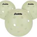 Franklin Sports Glow in The Dark Outdoor Pickleballs - Light Up Pickleball Balls for Nighttime Pickleball - Glow in The Dark Green Balls - Charge with Indoor Light + Sunlight - 3 Pack