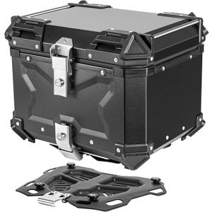 Motorcycle Top Case 45L, Aluminum Motorcycle Trunk, Waterproof Lockable Tail Box, Large Capacity Storage for Touring Travel, Anti-Theft Design, Easy Install, Universal Fit, Black