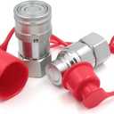 1/2'' NPT Flat Face Hydraulic Quick Connect Coupling with Dust Caps，BobCat Skid Steer Loader Quick Disconnect Coupler, Skid Steer Hydraulic Couplers, 1 set