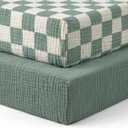 Blissful Diary Muslin Crib Sheets for Girl Boy, Boho Neutral Soft Cotton Baby Sheet for 52''x28'' Standard Crib Mattress, 2 Pack(Sage Checkboard & Sage Green)