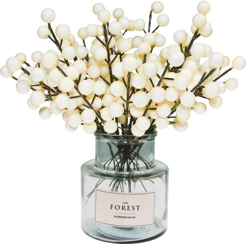 Tinsow Artificial Red Berry Stems Christmas Holly Berry Branches Red Carrion Picks for Holiday Home Decor and Crafts (Ivory, 30)