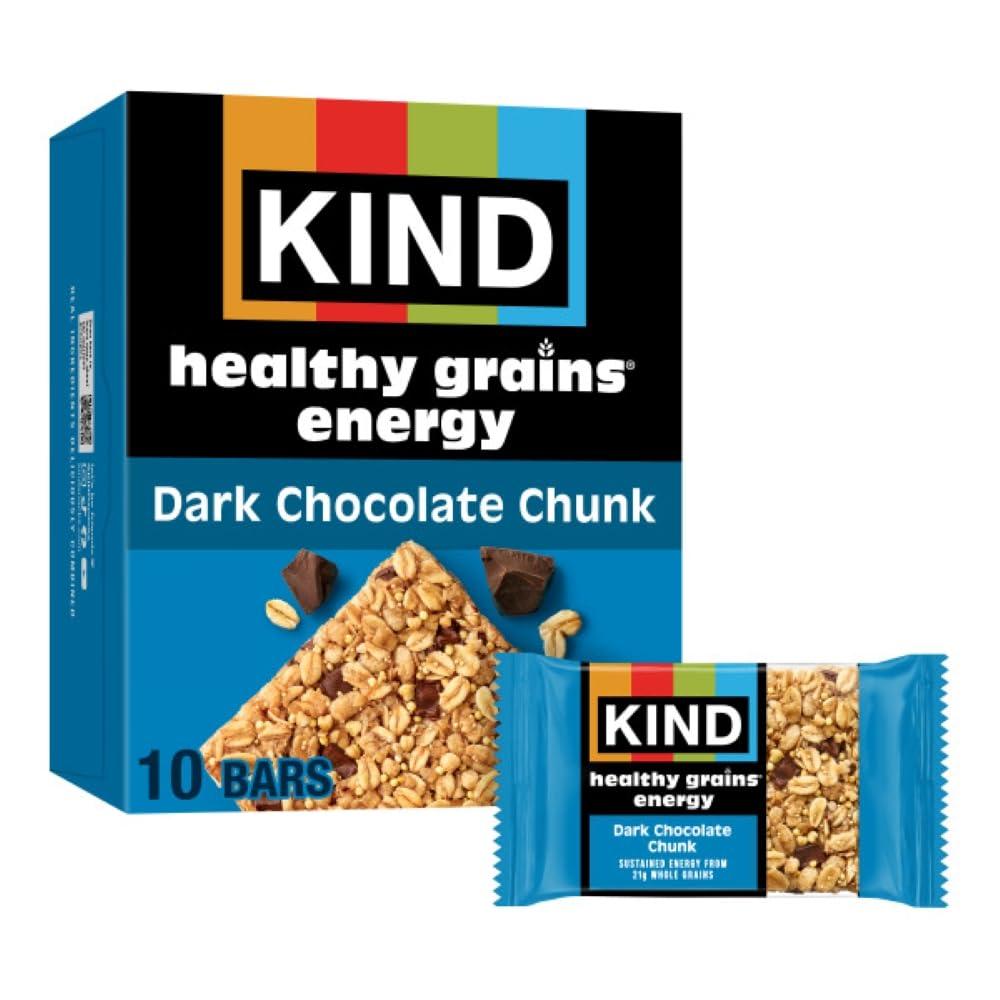 KIND Healthy Grains Energy Bars, Dark Chocolate Chunk, Gluten Free, Healthy Snacks, 21g Whole Grains, 10 Count (EXP 06/18/26)