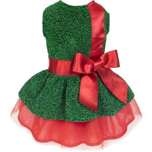 Fitwarm Christmas Dog Costume Dress, Funny Dog Holiday Outfit, Doggy Clothes for Small Dogs Girl, Pet Apparel, Green, Red, XXS (Gift)