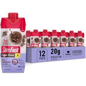 SlimFast Protein Shake, NEW Milk Chocolate- 20g Protein, Meal Replacement Shake Ready to Drink, High Protein with Low Carb and Low Sugar, 24 Vitamins and Minerals, 11 Fl Oz (Pack of 12) BBD: 10/31/25