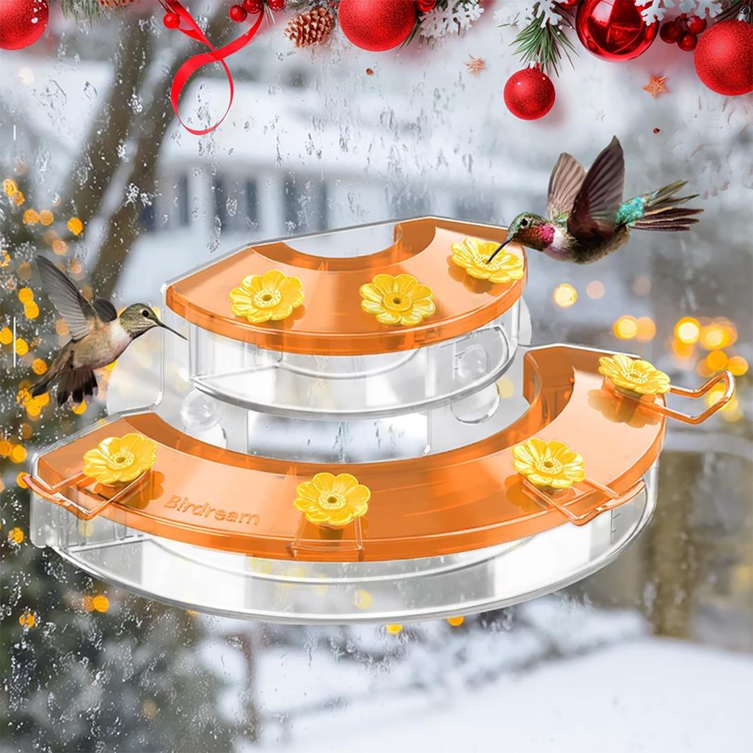 Birdream Window Hummingbird Feeders for Outdoors, with Strong Suction Cups & 7 Feeding Ports, Easy to Use and Maintain, Gift for Bird Lover, Plastic Bird Feeder, 1 Pack, 10oz - Orange