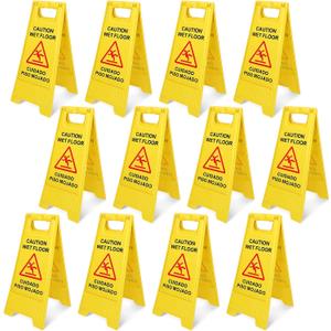 12 Pack Caution Wet Floor Sign, 23.62" Bilingual Double-Sided, Small Signage