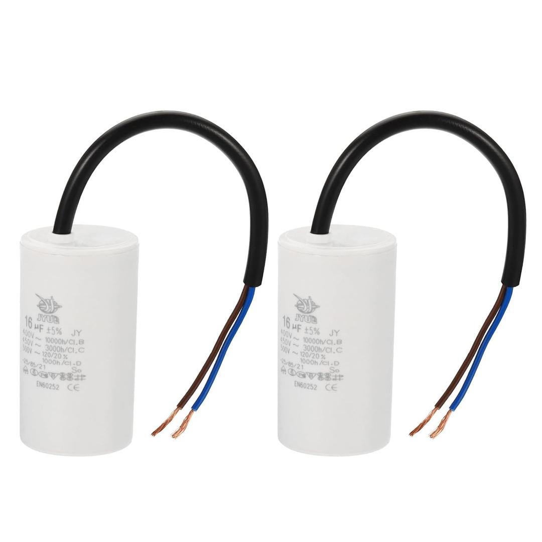 PATIKIL CBB60 16uf Running Capacitor,2Pcs AC 450V 2 Wires 50/60Hz Cylinder 72x40mm for Water Pumps, Washing Machines Motor Start