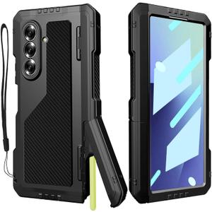 for Samsung Galaxy Z Fold 7 Case with S Pen Holder, Military Rugged Z Fold7 Metal Case Kickstand Hinge Protection Screen Protector Heavy Duty Shock-Absorption Bumper Cover for Z Fold 7 Black