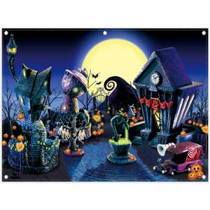 ZTHMOE 8x6ft Halloween Nightmare Themed Party Photography Backdrop Pumpkin Moon Town Background Birthday Baby Shower Christmas Party Decorations Photo Tapestry Props