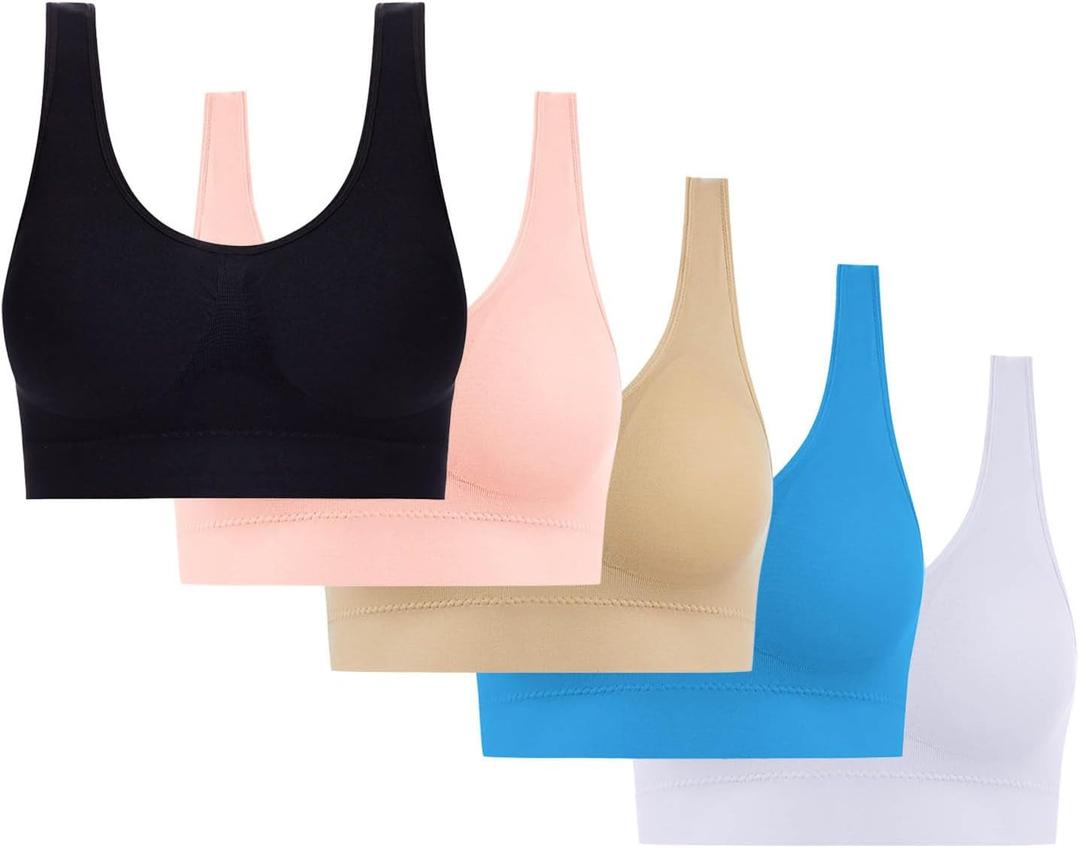 5 Pack Women Seamless Wirefree Sport Bras Comfortable Wireless T-Shirts Bras Lightly No Underwire Push Up Bra (Medium, Z#07 Multicolor)
