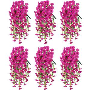 Artificial Haning Flowers for Outdoors, 6 Pcs UV Resistant Morning Glory | 300 Blooms with Eucalyptus Leaves, Realistic Fake Flowers Vines for Outside Planter Porch Patio Balcony Yard Garden