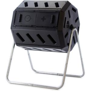 FCMP Outdoor IM4000 Dual Chamber Tumbling Composter Canadian-Made, 100% Recycled Resin - Outdoor Rotating Compost Tumbler Bin for Garden, Kitchen, and Yard Waste, Black (37 Gallon)