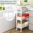 Vivihomety Utility Slim Storage Cart, 4 Tier Small Rolling Kitchen Laundry Room Cart with Wood Top, Metal Bathroom Storage Cabinet Mobile Shelf Unit Organizer Trolley with Handle for Narrow Space, 7.1 inch wide