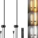 Wall Sconces Set of Two with Remote, Stepless Colors 3000K-6500K & Stepless Dimming, Hardwire or Plug-in, 180 Rotate, LED Black Plug in Wall Sconces with Timer & Night Light, 39.4 Inches
